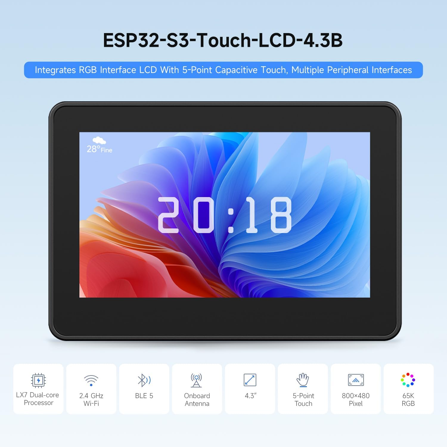 Lolin S3 - Waveshare ESP32-S3 4.3 بوصة IPS شاشة